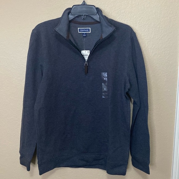 Men’s Club Room Birdseye Quarter Zip Up Long Sleeve Sweater Deep Black S NWT - Picture 1 of 10